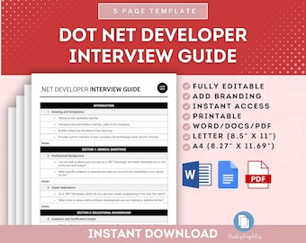 Dot NET Developer Interview Guide Template, .NET Developer Interview Questions, Developer Hiring Guide, Interview Preparation Template