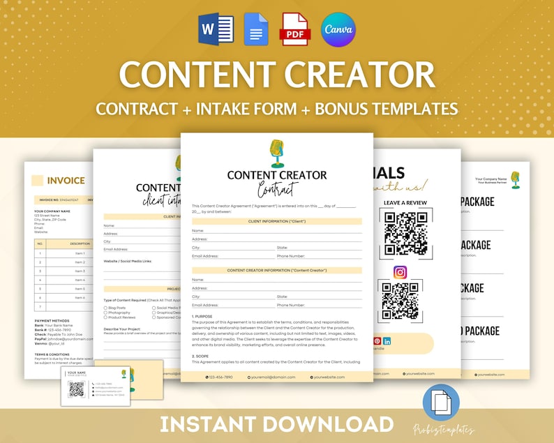Content Creator Contract Bundle, Influencer Agreement Template, Social