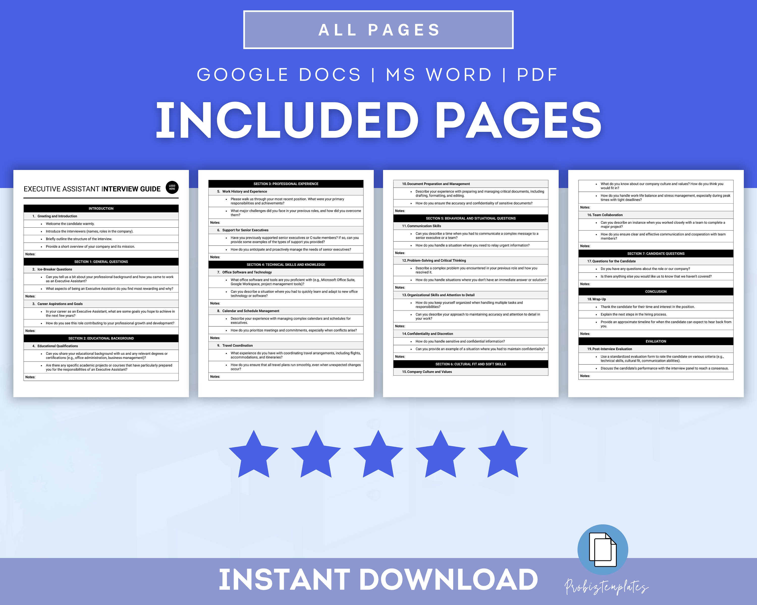 Executive Assistant Interview Guide Template, Executive Assistant ...