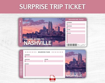 Printable Nashville Surprise Gift Ticket, Editable Nashville TN Boarding Pass, Printable Tennessee Vacation Boarding Pass, Nashville Trip