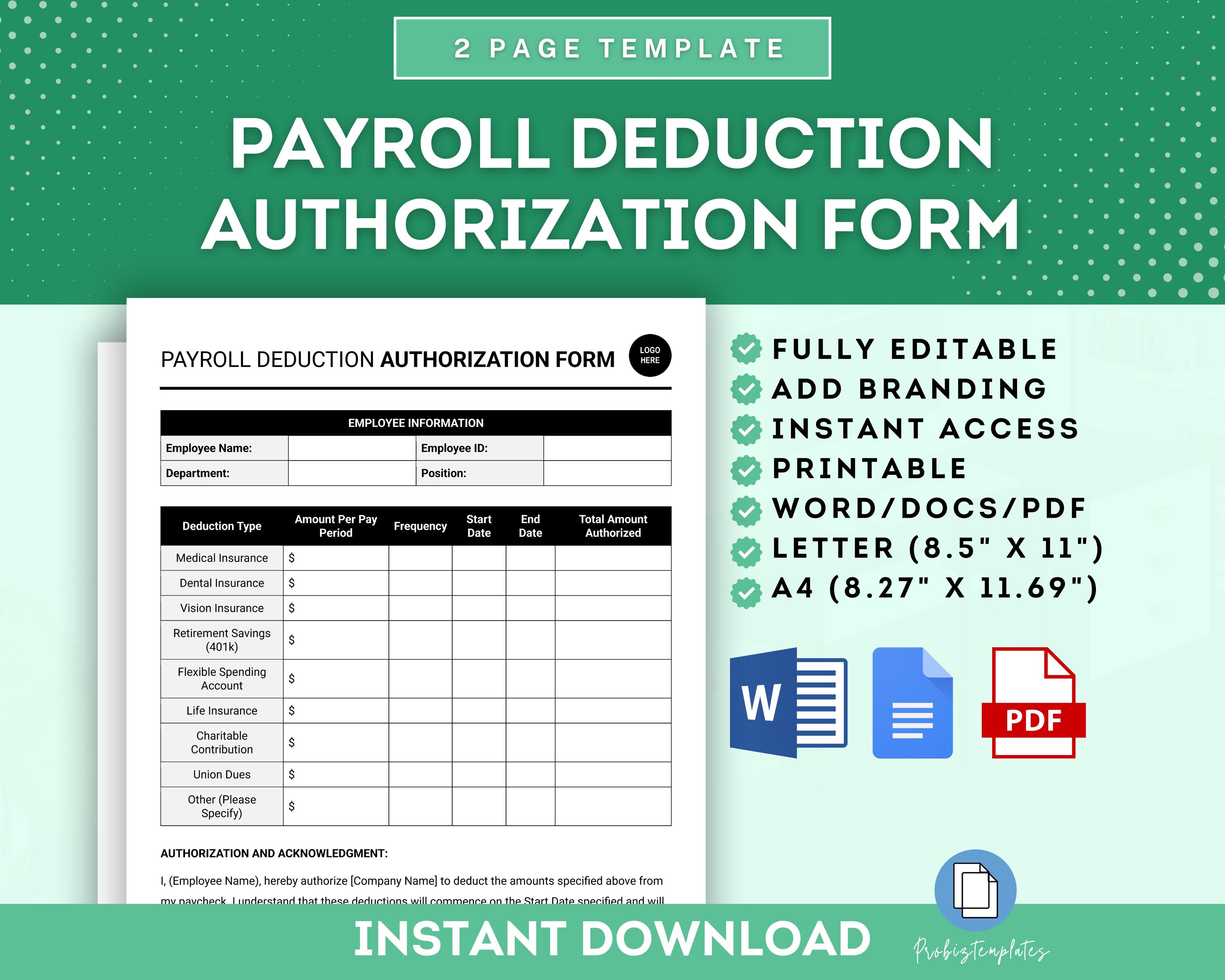 Payroll Deduction Form.pdf Payroll Deduction Authorization Form, Employee Payroll Deduction Form ...
