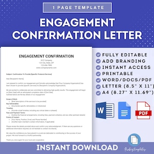 Modello di lettera di conferma dell'incarico, Conferma dell'incarico con il cliente, Lettera di incarico per il servizio, Conferma del contratto di incarico
