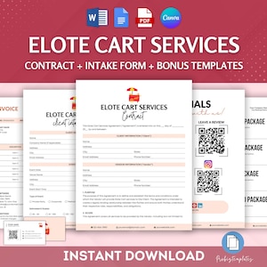 Elote Cart 契約バンドル、ベンダー契約テンプレート、ストリートフードサービス契約、フードカート契約フォーム、Elote Cart クライアント受付フォーム