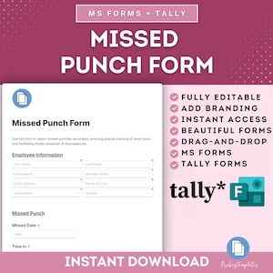 Missed Punch Online Form, Employee Time Punch Correction Form, Timekeeping Discrepancy Report, Missed Time Clock Entry Form, MS Forms Tally