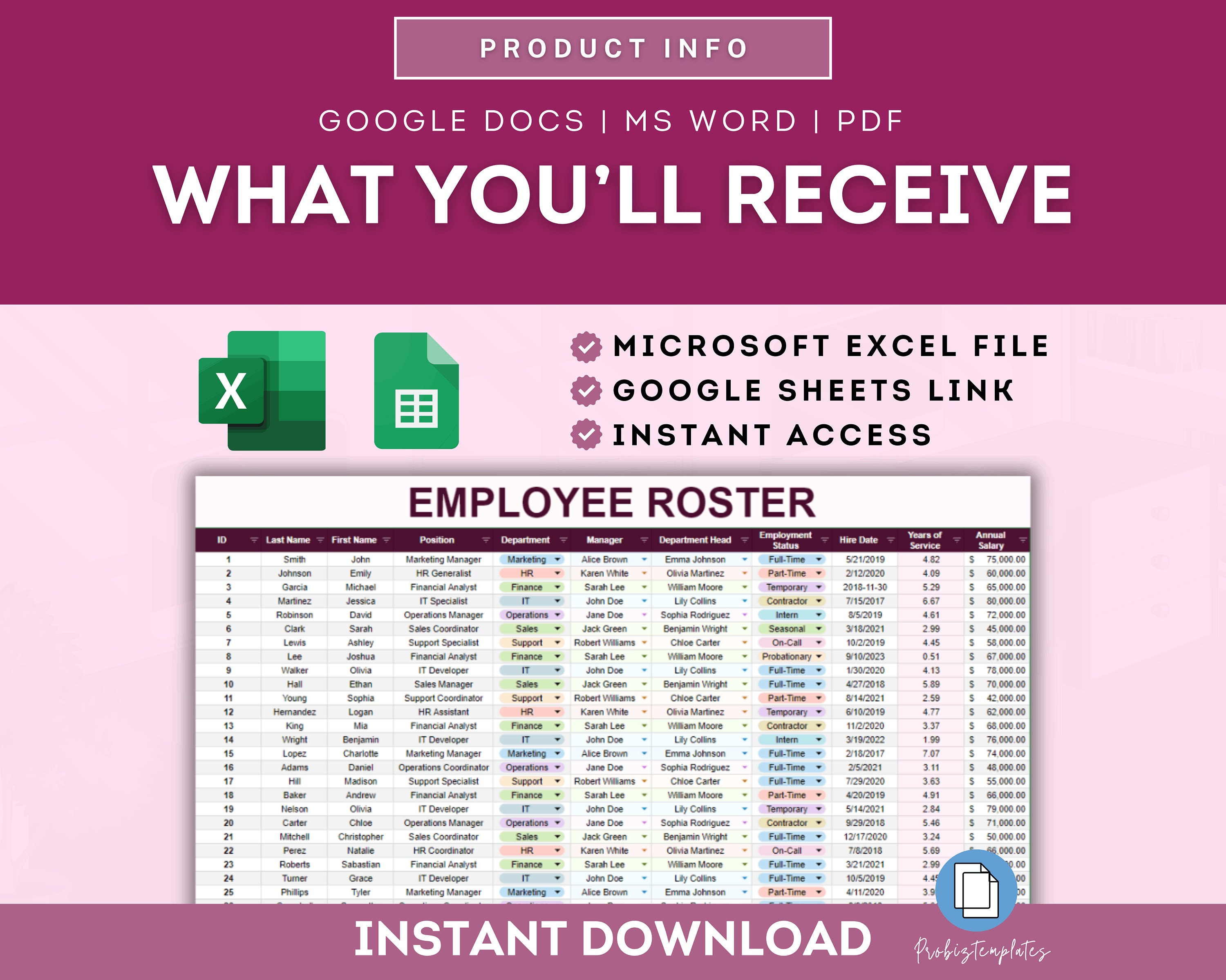 Employee Roster Template, Staff Database Template, Personnel Records ...