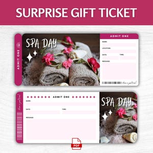 Billet-cadeau imprimable pour une journée au spa, bon-cadeau modifiable pour le spa, chèque-cadeau personnalisé pour une journée au spa, modèle de carte d'embarquement détente, escapade au spa