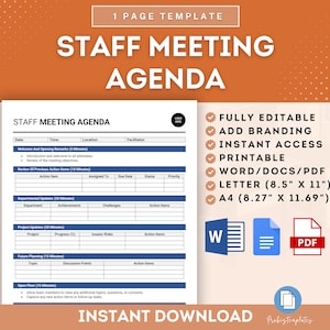 Staff Meeting Agenda Outline Template, Team Meeting Agenda Template, Workforce Meeting Agenda Template, Employee Meeting Agenda Template