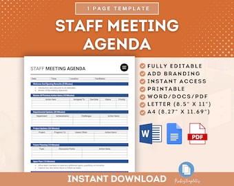 Staff Meeting Agenda Outline Template, Team Meeting Agenda Template, Workforce Meeting Agenda Template, Employee Meeting Agenda Template