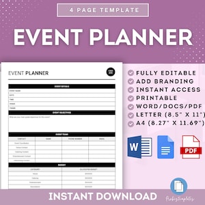 Event Planner Template, Event Planning Checklist, Digital Event Planner, Corporate Event Planner, Event Schedule Template, Event Guide Plan