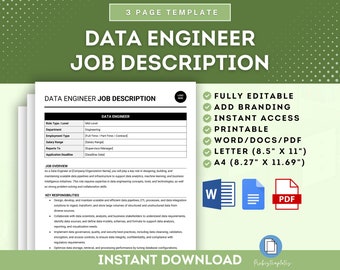 Data Engineer Job Description Template, Data Engineering Responsibilities, Data Infrastructure Job Description, Data Specialist Job Template