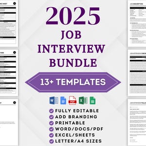 Paquete para entrevistas de trabajo, paquete para entrevistas de empleados, paquete para entrevistadores, preguntas y hoja de puntuación para entrevistas, carta de oferta de trabajo, paquete para formularios de RR.
