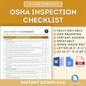 OSHA Inspection Checklist Template, Occupational Safety Evaluation Form, OSHA Compliance Checklist, Safety Regulation Assessment Form