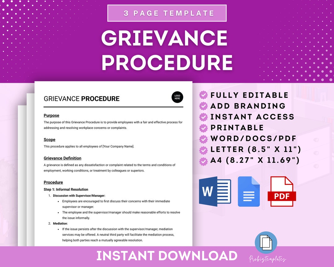 Workplace Grievance Procedure Template, Grievance Procedure Policy ...