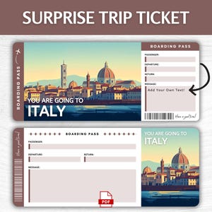 Biglietto regalo a sorpresa per l'Italia stampabile, Pass d'imbarco per le vacanze a Roma modificabile, Pass per una fuga in Italia stampabile, Idea regalo per un biglietto di viaggio in Italia