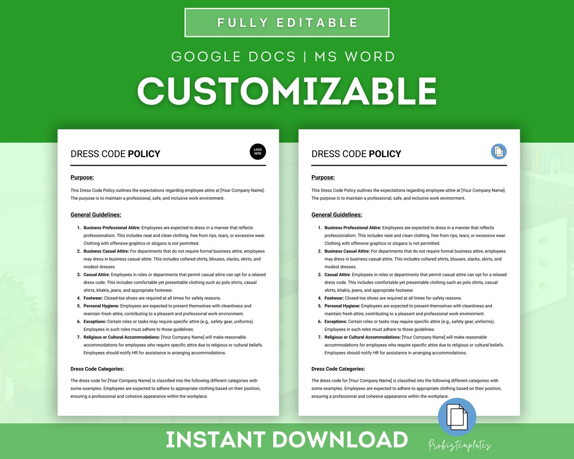 Employee Dress Code Policy Template, Human Resources Policies, Employee ...