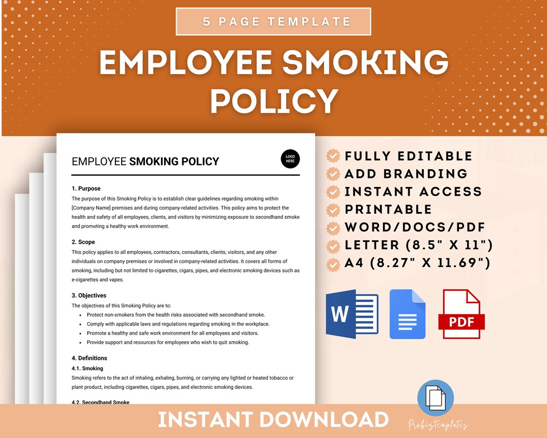 Employee Smoking Policy Template, Workplace Smoking Guidelines, Smoking  Policy Template, Company Smoking Rules