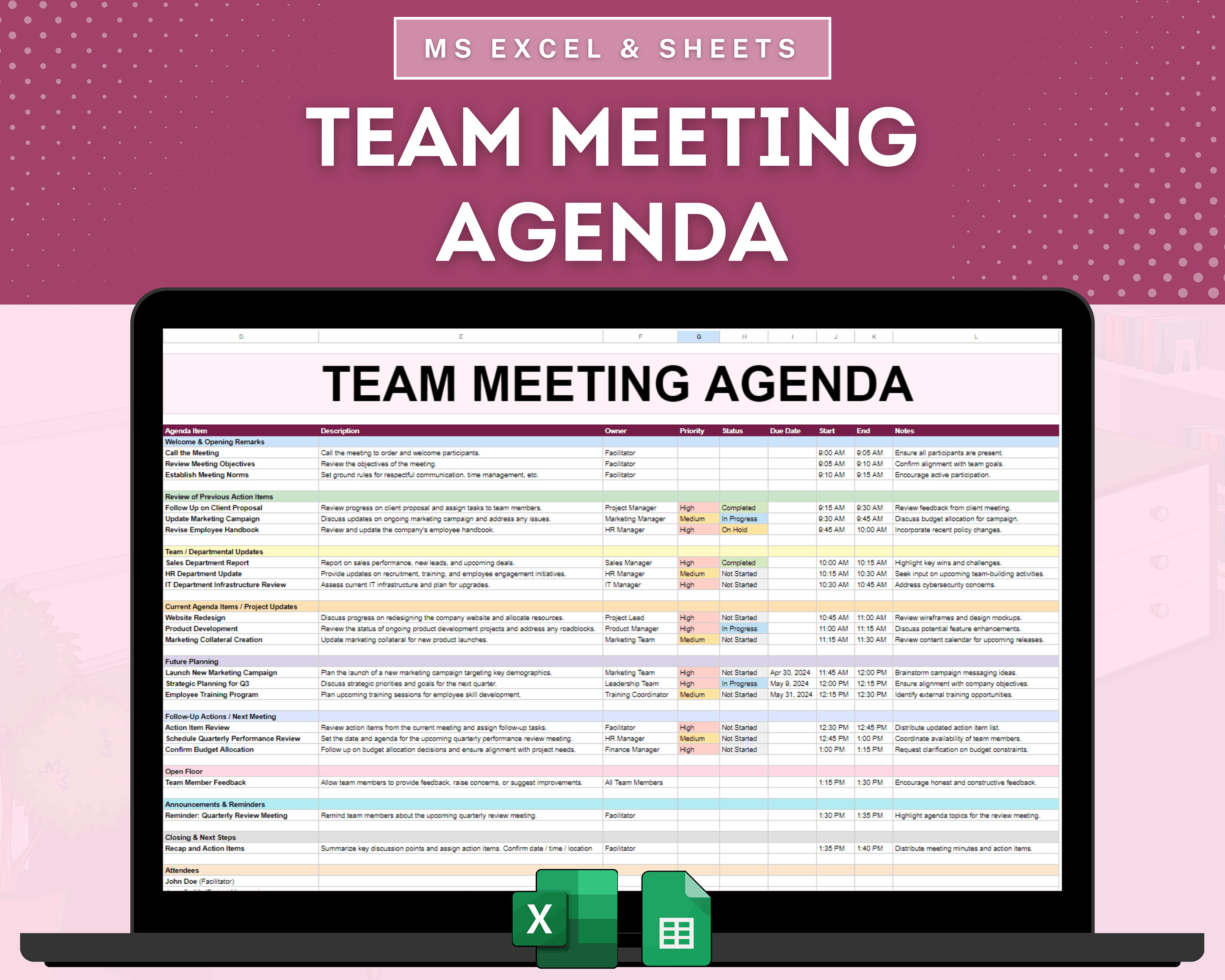 Team Meeting Agenda Spreadsheet Template Staff Meeting Agenda Team Meeting Agenda Spreadsheet Template Staff Meeting Agenda