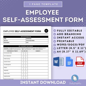 Employee Self-Assessment Form, Performance Review Template, Employee Performance, Employee Evaluation, Employee Assessment, New Hire Form