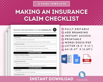 Making An Insurance Claim Checklist, Insurance Filing Checklist, Claim Submission, Insurance Claim Procedures, Claim Documents Checklist