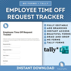 Employee Time Off Request Tracker Online Form, Staff Leave Management, Employee Absence Tracking, Time Off Request Log, MS Forms & Tally