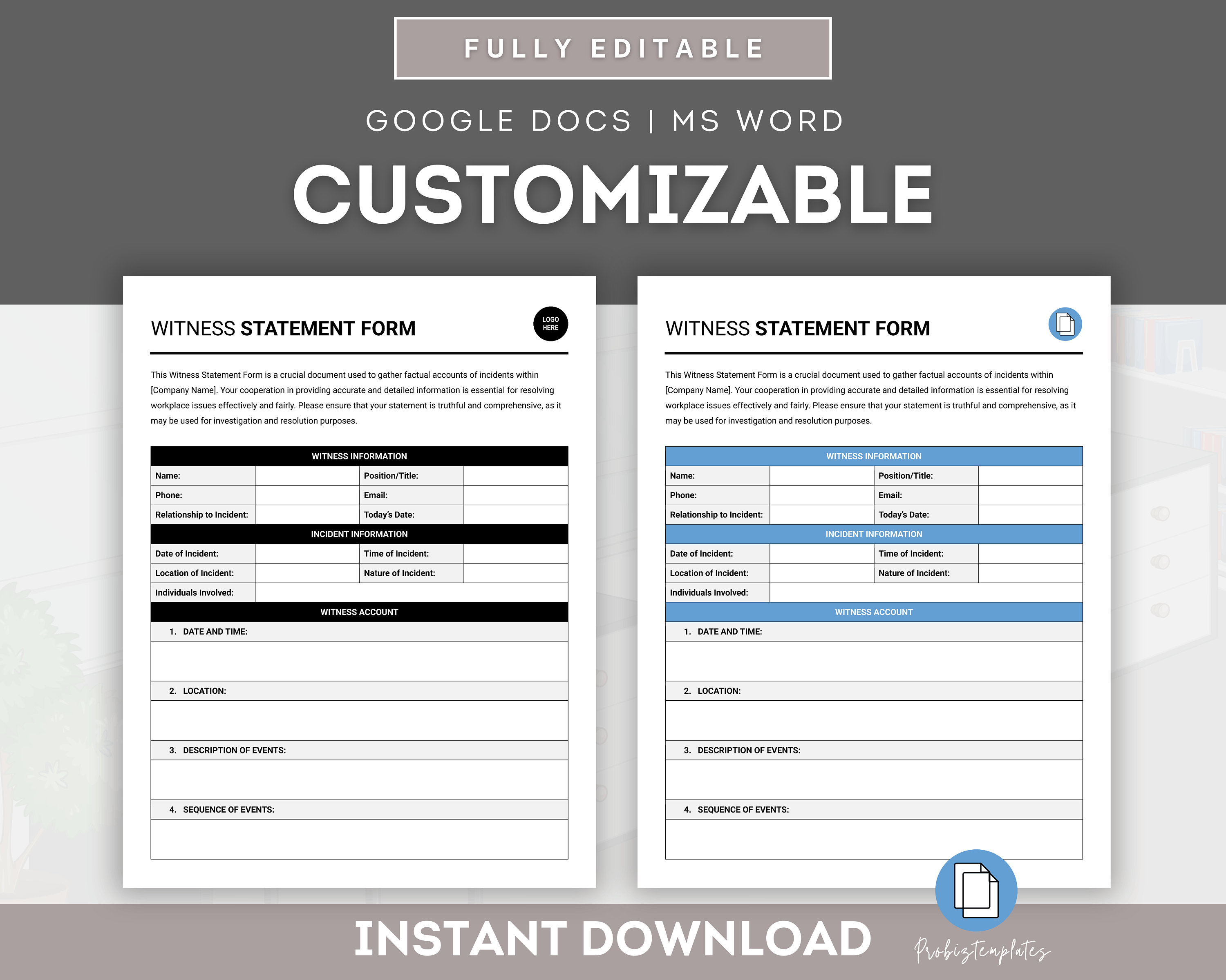 Witness Statement Editable Workplace Incident Witness Statement Form, HR Investigation Witness ...