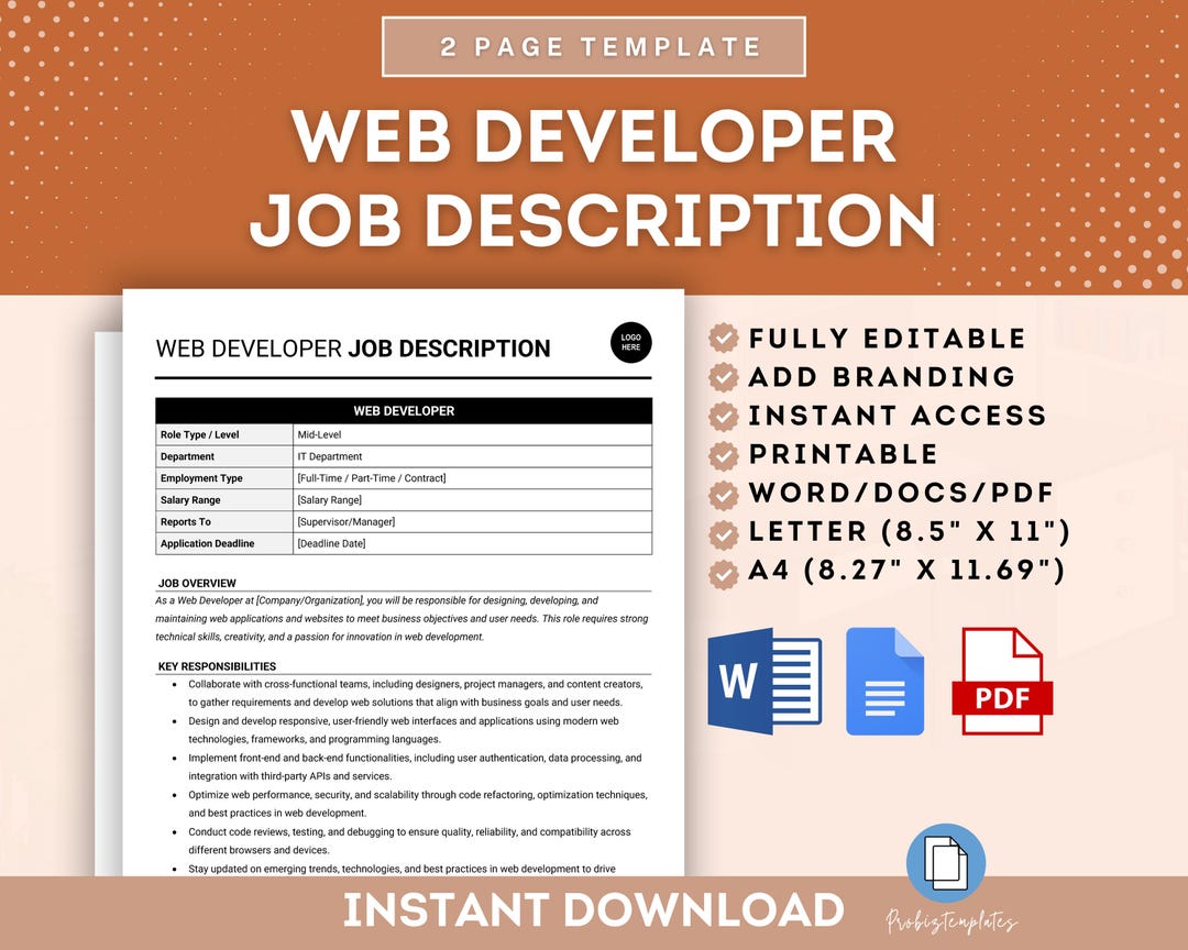 Web Developer Job Description, Website Developer Role, Front-end ...