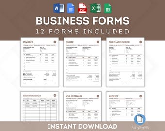 Ultimate Business Templates Bundle, 12-In-1 Business Documents, Invoice, Quote, Job Estimate, Receipt, Purchase Order, Ledger, Business Form