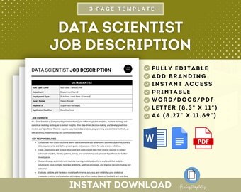 Data Scientist Job Description Template, Senior Data Scientist Job Description, Data Science Specialist Job Description, Data Analysis Role