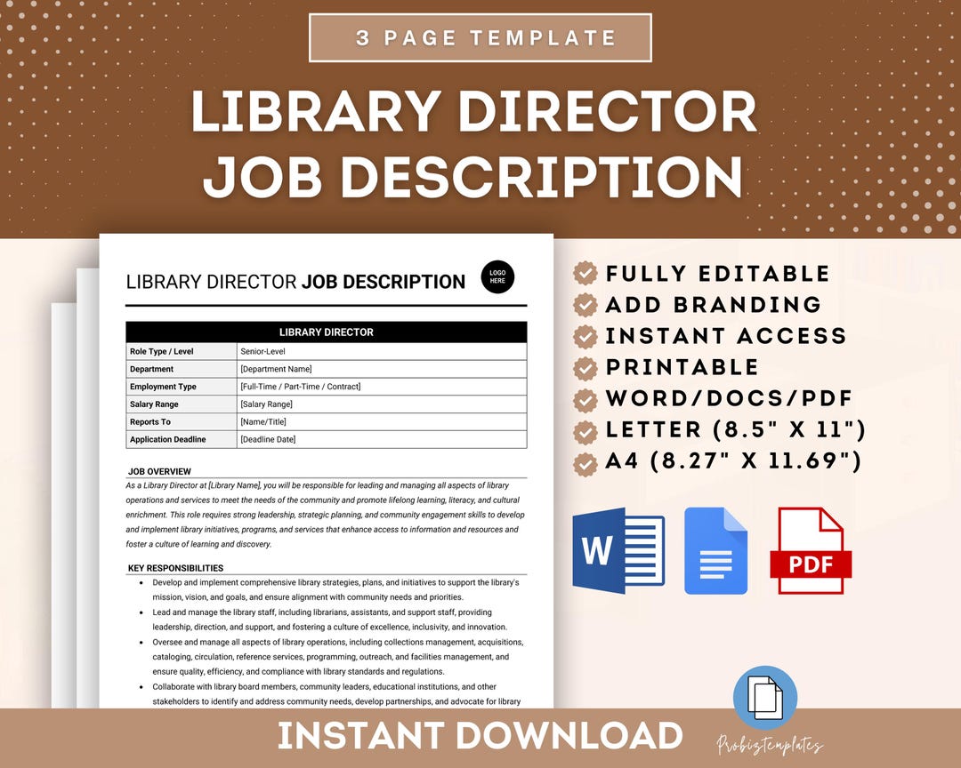Library Director Job Description Template, Head Librarian Job