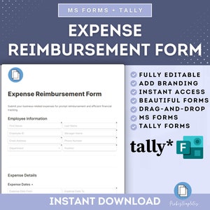 Employee Expense Reimbursement Online Form, Employee Expense Claim Form, Expense Reimbursement Request, Expense Report Form, MS Forms Tally