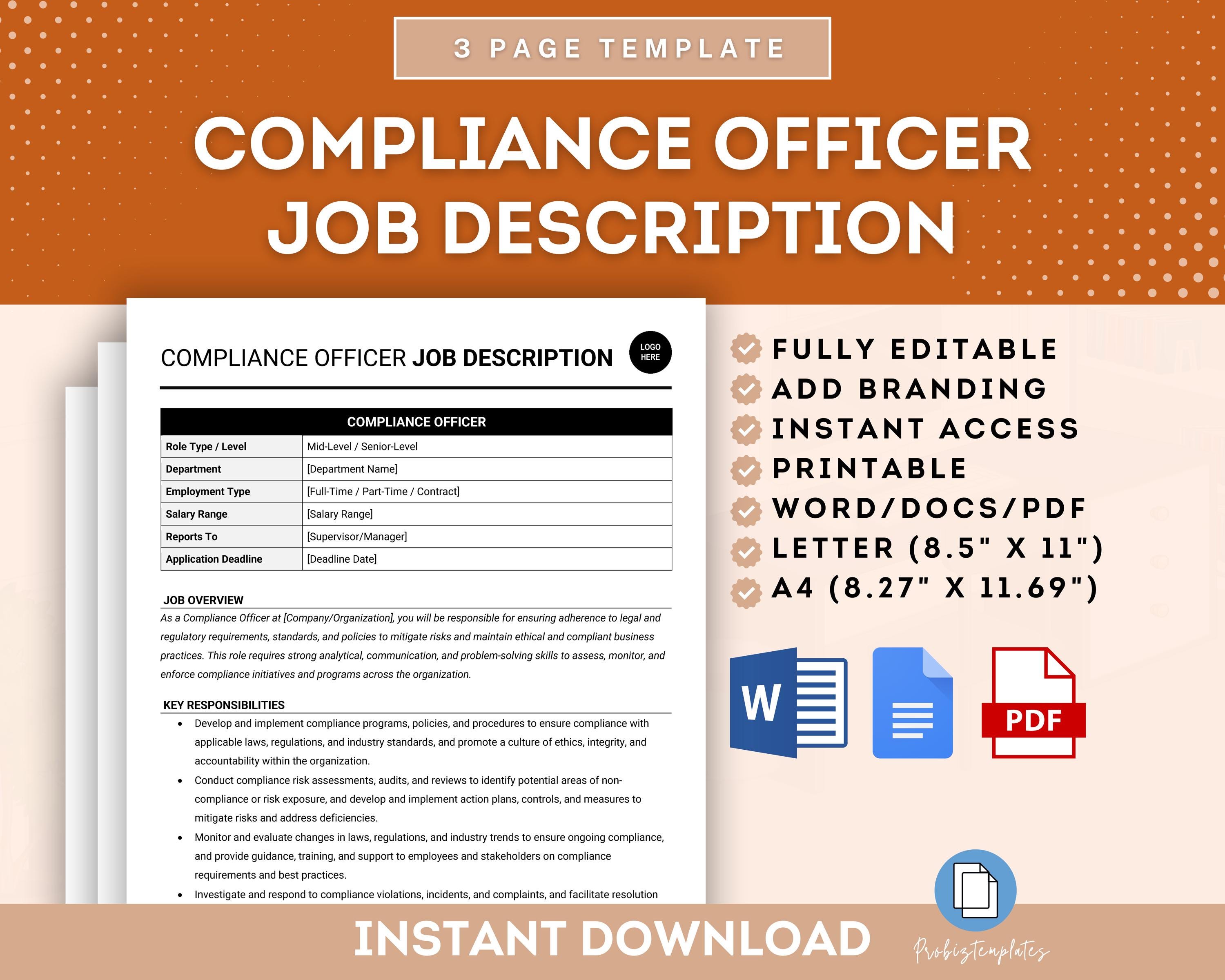 Compliance Officer Job Description, Corporate Compliance Officer Role, Compliance Manager Responsibilities, Compliance Officer Role Outline
