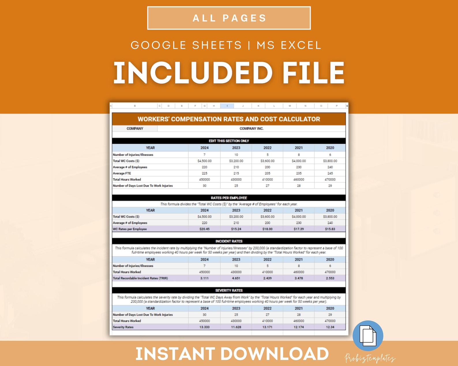 Workers' Compensation Rates and Cost Calculator Template, Employee ...