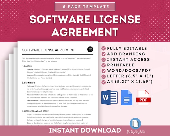 Software License Agreement Template, Software Use Contract, Licensing Terms, Software Licensing Agreement, Software Usage Agreement Template