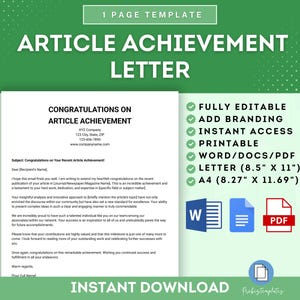 Felicitaciones por la plantilla de carta de logros del artículo, carta de reconocimiento de logros, felicitaciones por el éxito del artículo, carta de logros
