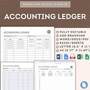 Accounting Ledger Template, Customizable Financial Ledger Form, Ledger Template For Managing Income & Expenses, Debit Credit Tracker