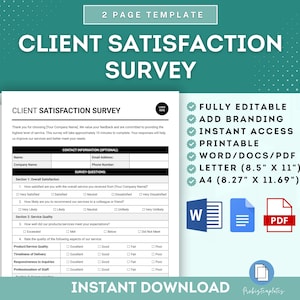 Client Satisfaction Survey Template, Customer Feedback Survey, Client Satisfaction Questionnaire, Customer Satisfaction Assessment Template