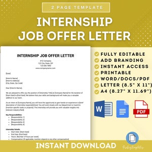 Plantilla de carta de oferta de trabajo de pasantía, Carta de oferta de pasantía, Oferta de empleo de pasantía, Acuerdo de pasantía, Carta de bienvenida de pasantía