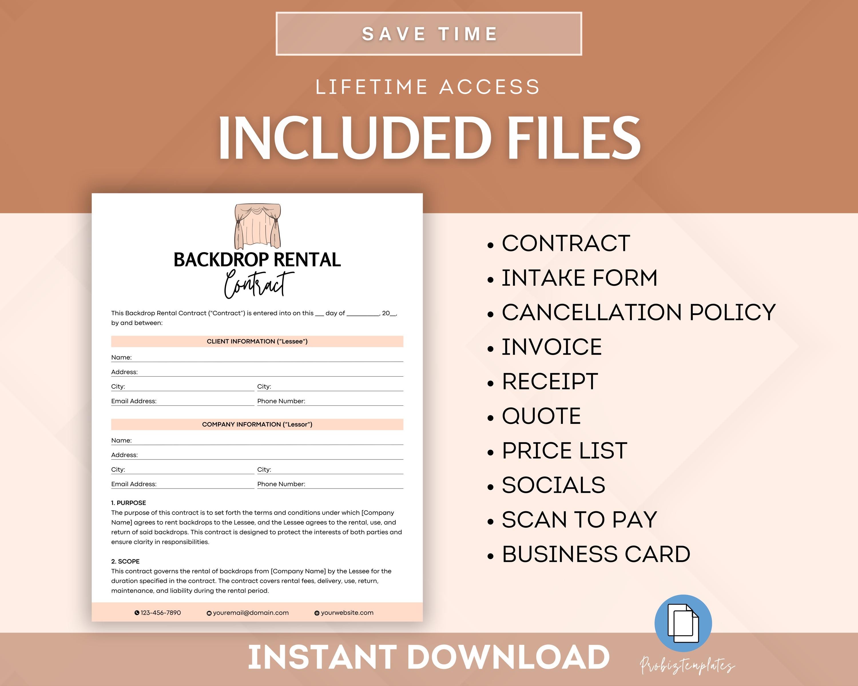 Backdrop Rental Contract Bundle, Rental Agreement Template, Event ...