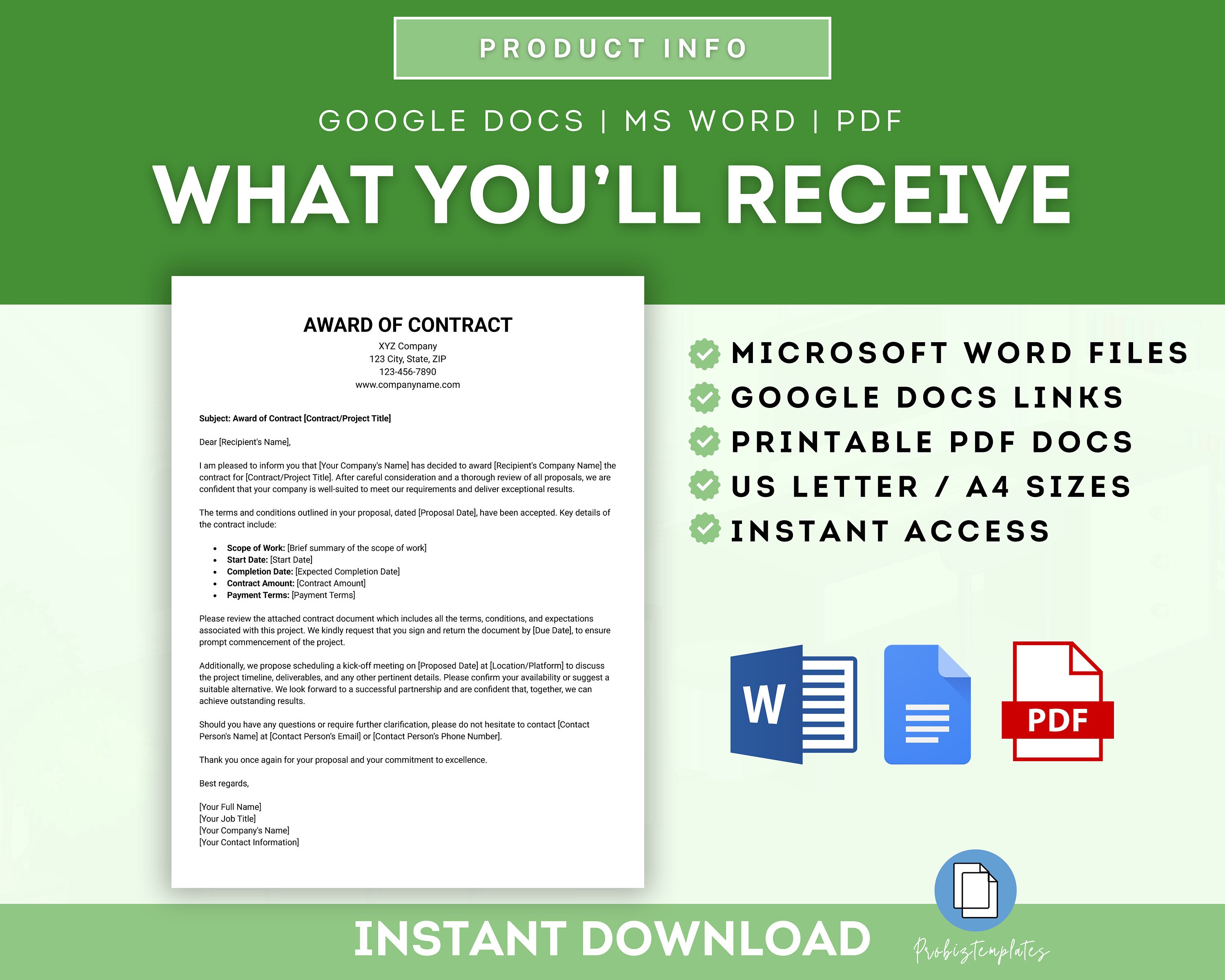 Award of Contract Letter Template, Contract Award Notification Letter