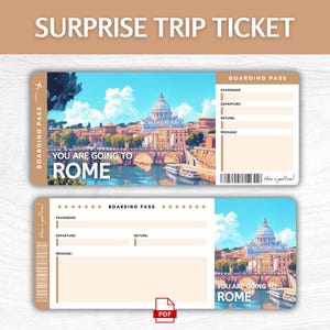 Biglietto regalo a sorpresa per Roma stampabile, carta d'imbarco modificabile per l'Italia, carta d'imbarco per le vacanze a Roma in Italia stampabile, biglietto regalo per un viaggio in Italia