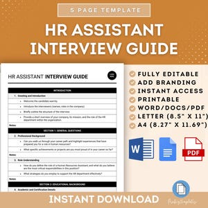 Human Resources Assistant Interview Guide Template, HR Assistant Hiring Guide, HR Interview Questions, Recruitment Interview Guide Template
