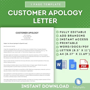 Customer Apology Letter Template, Apology Letter to Customer, Customer Service Apology Template, Customer Issue Resolution Letter Template