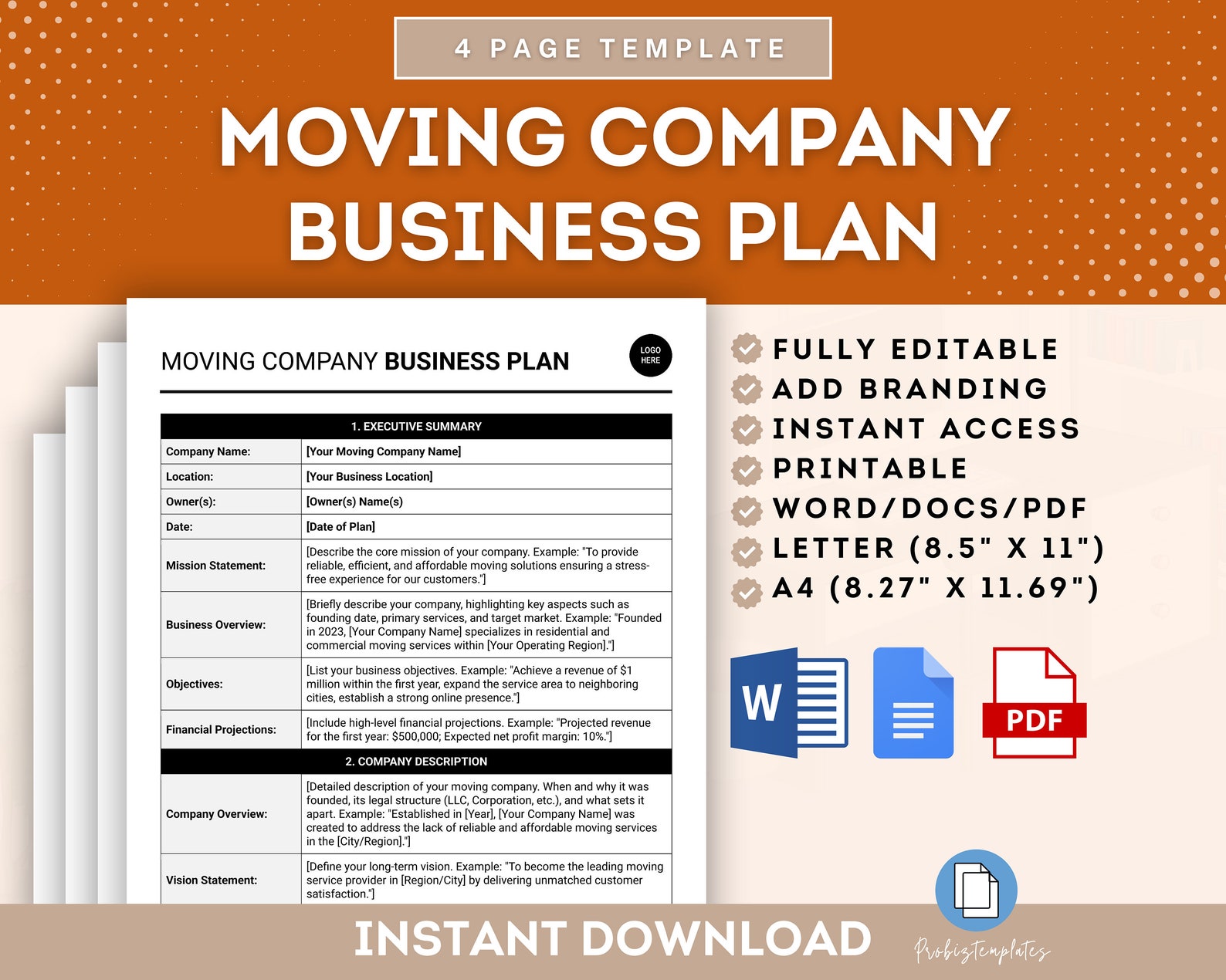 Moving Company Business Plan Template, Relocation Services Business ...