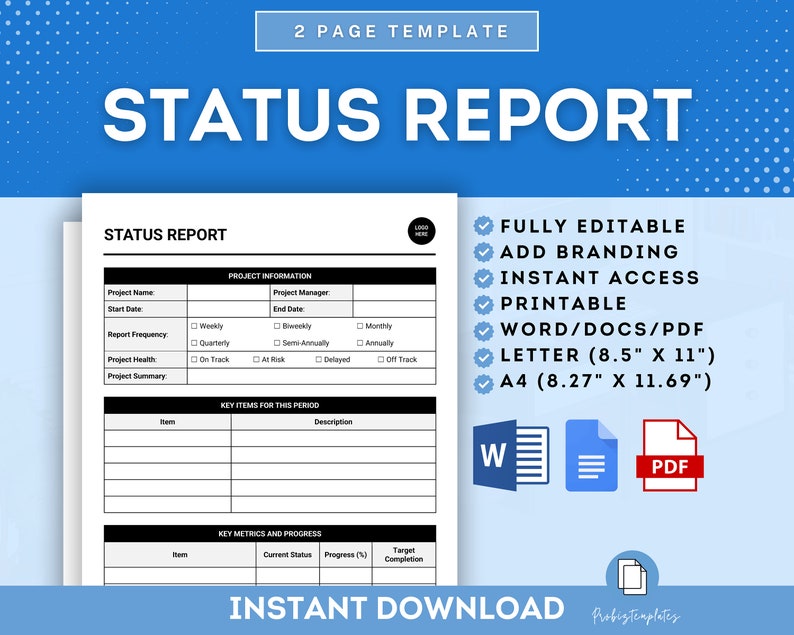 Status Report Template, Project Update Template, Progress Report ...