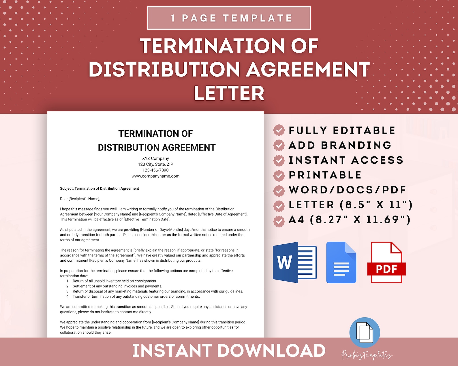 Distrubutor Target Letters Termination of Distribution Agreement Letter, Ending Distribution ...
