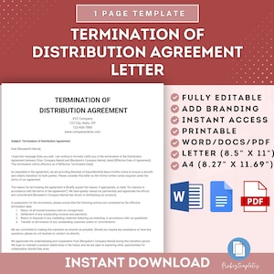 Termination of Distribution Agreement Letter, Ending Distribution Agreement, Distribution Contract Termination, Distributor Termination