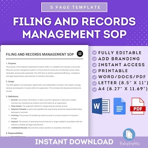 Modello SOP per la gestione dell'archiviazione e dei documenti, procedura operativa standard per la gestione dei documenti, linee guida per l'archiviazione dei documenti, modello SOP per l'archiviazione
