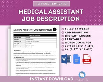 Modello di descrizione del lavoro di assistente medico, compiti di assistente medico, responsabilità di assistente sanitario, ruolo di assistente clinico
