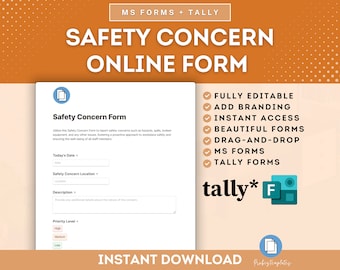 Workplace Safety Concern Online Form Template, Safety Improvement Action Form, Safety Compliance, Hazard Correction Form, MS Forms & Tally