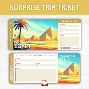 Printable Egypt Surprise Gift Ticket, Editable Cairo Boarding Pass, Printable Egypt Vacation Boarding Pass, Editable Cairo Trip Gift Ticket
